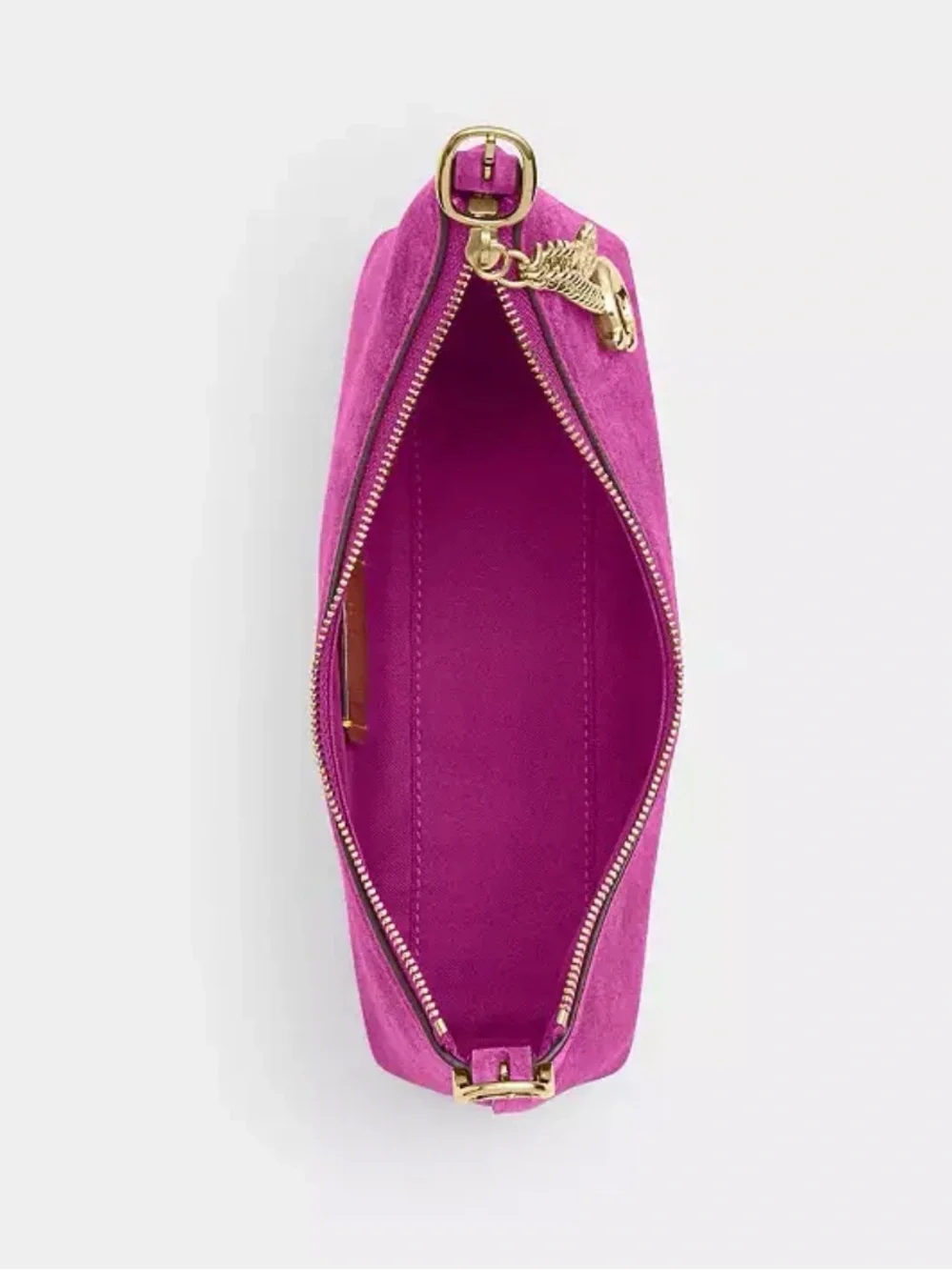 COACH Magenta is Suede Shoulder Bag with Gold Hardware